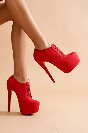 Kadın Moda Bağcıklı İnce Topuklu Platform Bot Şık ve Zarif Abiye Ayakkabı