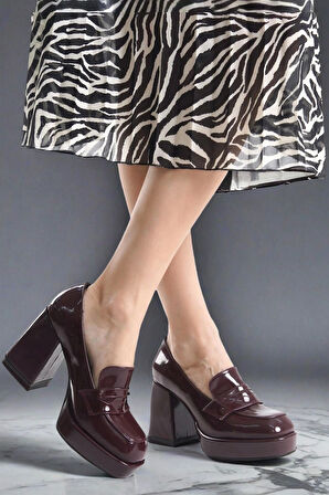 Kadın Moda Platform Kalın Topuklu Loafer Şık ve Zarif Abiye Ayakkabı