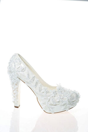 Kadın Beyaz Sedef Inci Taş Işlemeli Gelin Ayakkabı Kadın Topuklu Abiye Ayakkabı Şık Gece Ayakkabısı