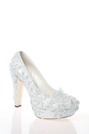 Kadın Beyaz Sedef Inci Taş Işlemeli Gelin Ayakkabı Kadın Topuklu Abiye Ayakkabı Şık Gece Ayakkabısı