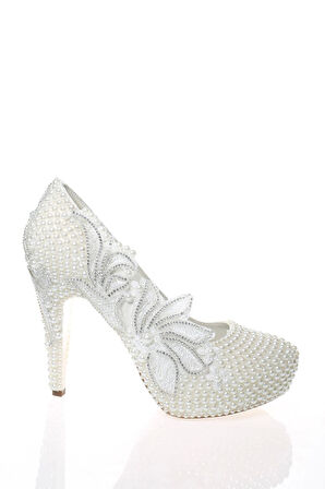Kadın Beyaz Sedef Inci Taş Işlemeli Gelin Ayakkabı Kadın Topuklu Abiye Ayakkabı Şık Gece Ayakkabısı