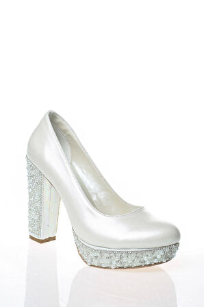 Kadın Sedef Cilt Ökçe Poli İnci Taş Abiye Ayakkabı Kadın Topuklu Şık Gece Ayakkabısı