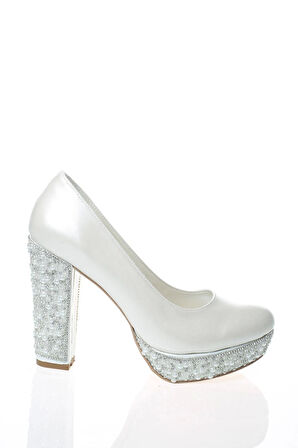 Kadın Sedef Cilt Ökçe Poli İnci Taş Abiye Ayakkabı Kadın Topuklu Şık Gece Ayakkabısı