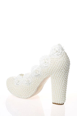 Kadın Beyaz Sedef Inci Taş Işlemeli Gelin Ayakkabı Kadın Topuklu Abiye Ayakkabı Şık Gece Ayakkabısı