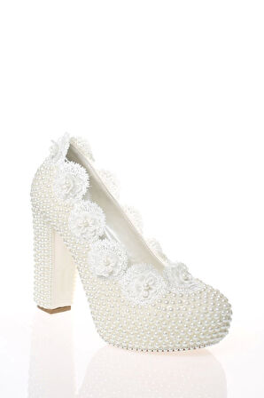 Kadın Beyaz Sedef Inci Taş Işlemeli Gelin Ayakkabı Kadın Topuklu Abiye Ayakkabı Şık Gece Ayakkabısı