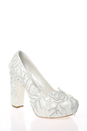 Kadın Beyaz Sedef Inci Taş Işlemeli Gelin Ayakkabı Kadın Topuklu Abiye Ayakkabı Şık Gece Ayakkabısı