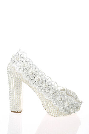 Kadın Beyaz Sedef Inci Taş Işlemeli Gelin Ayakkabı Kadın Topuklu Abiye Ayakkabı Şık Gece Ayakkabısı