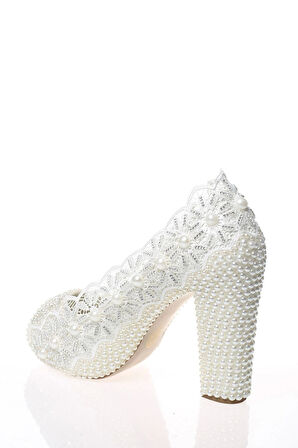 Kadın Beyaz Sedef Inci Taş Işlemeli Gelin Ayakkabı Kadın Topuklu Abiye Ayakkabı Şık Gece Ayakkabısı