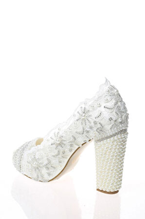 Kadın Beyaz Sedef Inci Taş Işlemeli Gelin Ayakkabı Kadın Topuklu Abiye Ayakkabı Şık Gece Ayakkabısı