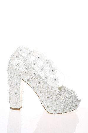 Kadın Beyaz Sedef Inci Taş Işlemeli Gelin Ayakkabı Kadın Topuklu Abiye Ayakkabı Şık Gece Ayakkabısı