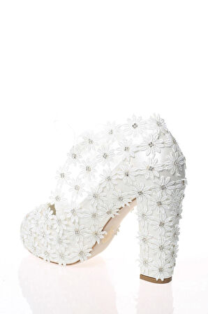 Kadın Beyaz Sedef Inci Taş Işlemeli Gelin Ayakkabı Kadın Topuklu Abiye Ayakkabı Şık Gece Ayakkabısı