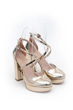 Gold Ayna Kadın Abiye Ayakkabı Kadın Topuklu Şık Gece Ayakkabısı Zarif Tasarım Yüksek Topuk