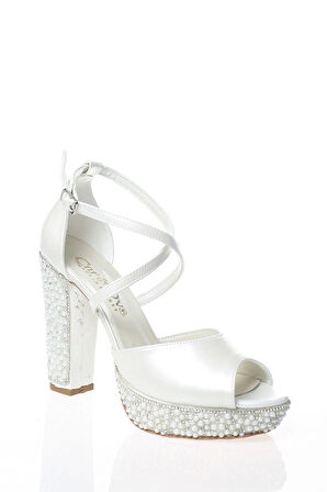 Kadın Sedef Cilt Ökçe Poli İnci Taş Abiye Ayakkabı Kadın Topuklu Şık Gece Ayakkabısı