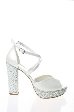 Kadın Sedef Cilt Ökçe Poli İnci Taş Abiye Ayakkabı Kadın Topuklu Şık Gece Ayakkabısı