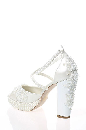 Kadın Sedef İnci Taş İşlemeli Gelin Ayakkabı Kadın Topuklu Abiye Ayakkabı Şık Gece Ayakkabısı