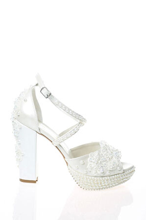 Kadın Sedef İnci Taş İşlemeli Gelin Ayakkabı Kadın Topuklu Abiye Ayakkabı Şık Gece Ayakkabısı