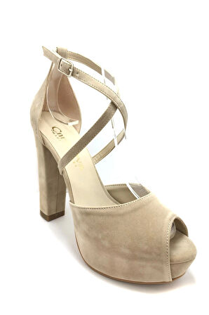 Vizon Süet Kadın Abiye Ayakkabı Kadın Topuklu Şık Gece Ayakkabısı Zarif Tasarım Yüksek Topuk