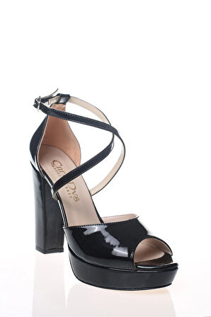 Kadın Siyah Rugan Abiye Ayakkabı Kadın Topuklu Şık Gece Ayakkabısı Zarif Tasarım Yüksek Topuk