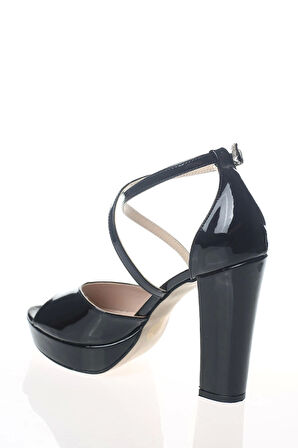 Kadın Siyah Rugan Abiye Ayakkabı Kadın Topuklu Şık Gece Ayakkabısı Zarif Tasarım Yüksek Topuk