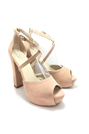 Pudra Süet Kadın Abiye Ayakkabı Kadın Topuklu Şık Gece Ayakkabısı Zarif Tasarım Yüksek Topuk