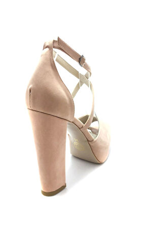 Pudra Süet Kadın Abiye Ayakkabı Kadın Topuklu Şık Gece Ayakkabısı Zarif Tasarım Yüksek Topuk