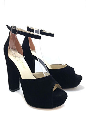 Siyah Süet Kadın Abiye Ayakkabı Kadın Topuklu Şık Gece Ayakkabısı Zarif Tasarım Yüksek Topuk