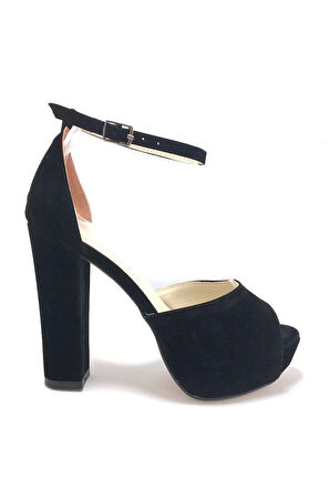 Siyah Süet Kadın Abiye Ayakkabı Kadın Topuklu Şık Gece Ayakkabısı Zarif Tasarım Yüksek Topuk