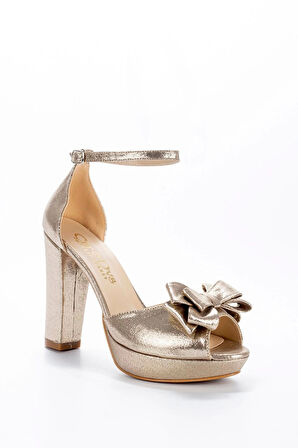 Kadın Gold Sultan Fiyonk Abiye Ayakkabı Kadın Topuklu Şık Gece Ayakkabısı Zarif Tasarım