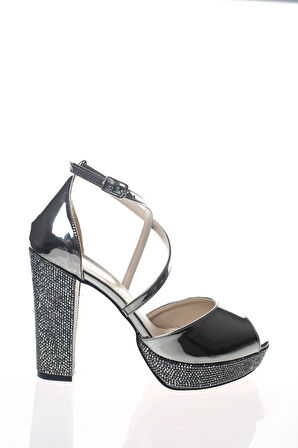 Kadın Gold Ayna Ökçe Poli Taş Abiye Ayakkabı Kadın Topuklu Şık Gece Ayakkabısı Zarif Tasarım