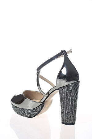 Kadın Gold Ayna Ökçe Poli Taş Abiye Ayakkabı Kadın Topuklu Şık Gece Ayakkabısı Zarif Tasarım