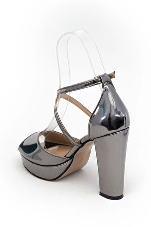 Platin Ayna Kadın Abiye Ayakkabı Kadın Topuklu Şık Gece Ayakkabısı Zarif Tasarım Yüksek Topuk