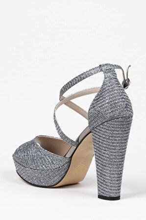 Gümüş Mercan Kadın Topuklu Abiye Ayakkabı Şık Gece Ayakkabısı Zarif Tasarım Yüksek Topuk