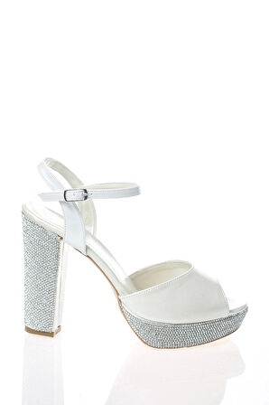 Kadın Beyaz Abiye Ayakkabı Kadın Topuklu Şık Gece Ayakkabısı Zarif Tasarım Yüksek Topuk