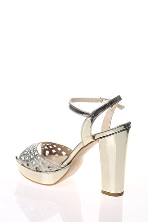 Gold Ayna Şeffaf Kare Yüz Lazer Kadın Abiye Ayakkabı Kadın Topuklu Şık Gece Ayakkabısı