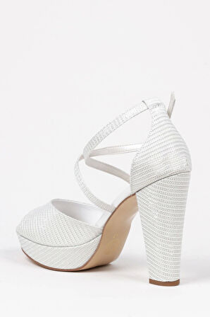 Gümüş Mercan Kadın Topuklu Abiye Ayakkabı Şık Gece Ayakkabısı Zarif Tasarım Yüksek Topuk