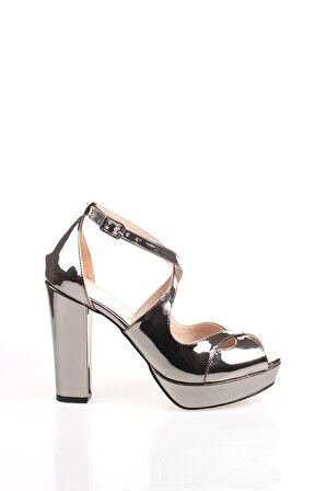 Platin Ayna Kadın Abiye Ayakkabı Kadın Topuklu Şık Gece Ayakkabısı Zarif Tasarım Yüksek Topuk