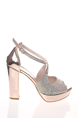 Gümüş Ayna Yüz Taş Kadın Abiye Ayakkabı Kadın Topuklu Şık Gece Ayakkabısı Zarif Tasarım