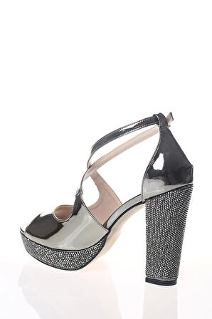 Kadın Gold Ayna Ökçe Poli Taş Abiye Ayakkabı Kadın Topuklu Şık Gece Ayakkabısı Zarif Tasarım