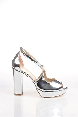 Gümüş Ayna Kadın Abiye Ayakkabı Kadın Topuklu Şık Gece Ayakkabısı Zarif Tasarım Yüksek Topuk