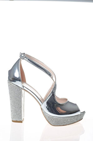 Kadın Gold Ayna Ökçe Poli Taş Abiye Ayakkabı Kadın Topuklu Şık Gece Ayakkabısı Zarif Tasarım