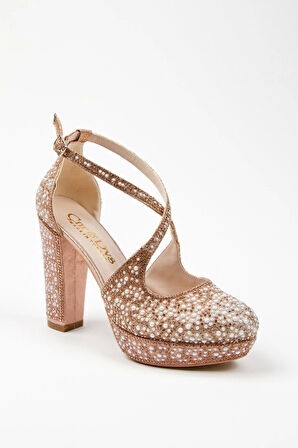 Gold Full Inci Taş Topuklu Kadın Abiye Ayakkabı Kadın Topuklu Şık Gece Ayakkabısı Yüksek Topuk