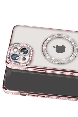 Apple iPhone 15 Kılıf Joke Simli Magneticsafe Kılıf - Pembe