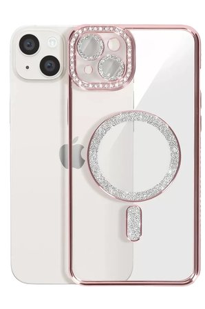 Apple iPhone 15 Kılıf Joke Simli Magneticsafe Kılıf - Pembe
