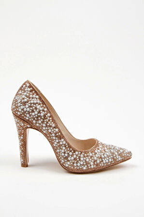 Gold Full Inci Aynalı Klasik Topuklu Kadın Abiye Ayakkabı Kadın Topuklu Şık Gece Ayakkabısı