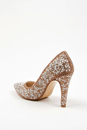 Gold Full Inci Aynalı Klasik Topuklu Kadın Abiye Ayakkabı Kadın Topuklu Şık Gece Ayakkabısı