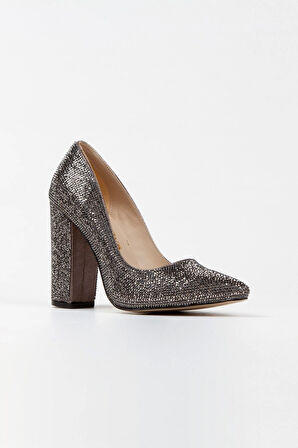 Gold Sultan Taşlı Klasik Sivri Kalın Topuklu Kadın Abiye Ayakkabı Kadın Topuklu Şık Gece Ayakkabısı