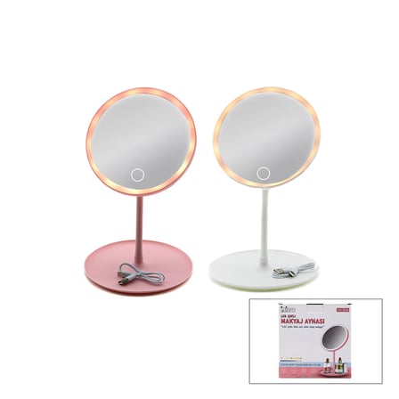6,5 inç LED USB Şarjlı Yuvarlak Makyaj Aynası - 90° Ayarlı, Standlı
