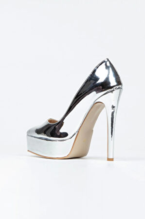 Gümüş Ayna Klasik Sivri Ince Topuklu Sivri Platformlu Kadın Abiye Ayakkabı Kadın Topuklu Şık