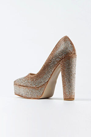 Rose Sultan Çift Renktaşlı Klasik Sivri Kalın Topuklu Sivri Kadın Abiye Ayakkabı Kadın Topuklu Şık