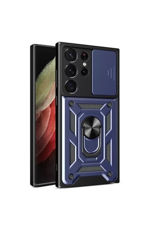 Samsung Galaxy S23 Ultra Kılıf Pars Lens Yüzüklü Silikon - Lacivert
